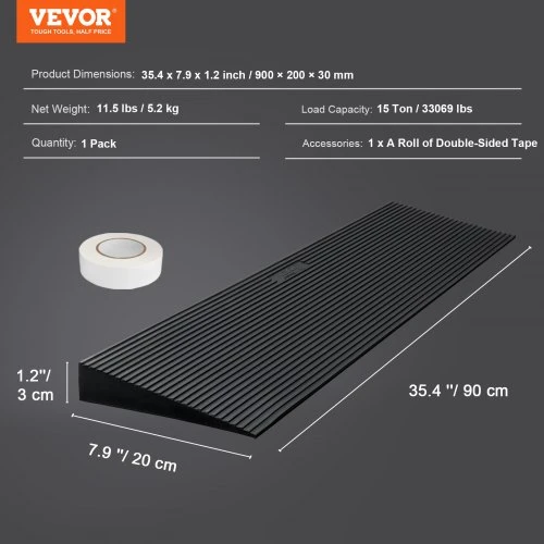 VEVOR D001 pandusas nuo bortelio, guma, 90 x 20 x 3 cm, 1 vnt.