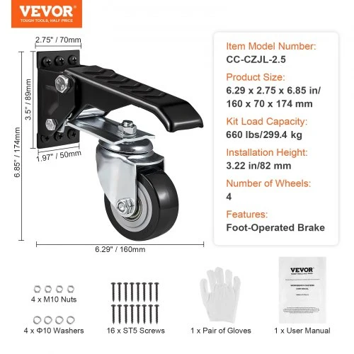 VEVOR Darbastalio ratukai, 74,8kg keliamoji galia, 4 vnt., 6,3 cm, šoninio montavimo, pasukami 360°