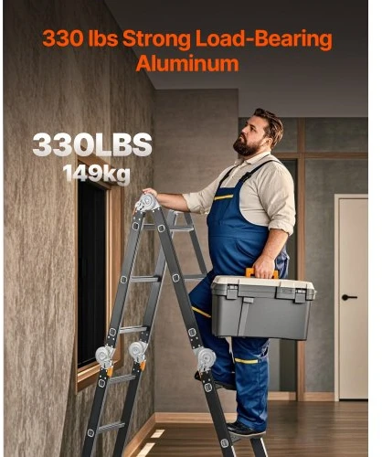 Koduva VEVOR daugiafunkcė sulankstoma kopėčios, 7 viename, KMP403A, 3,7 m, 149,7kg