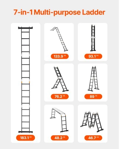 Koduva VEVOR daugiafunkcė sulankstoma kopėčios, 7-in-1, 4 sekcijų, 4,7 m, 149,7kg