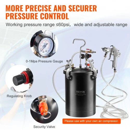 Koduva VEVOR dažų slėgio bakas, 15 l, 60 psi, plieno, su purškimo pistoletu