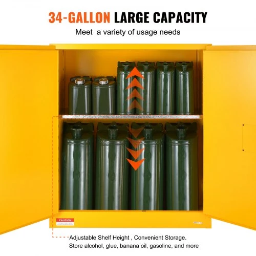 Koduva VEVOR degių skysčių saugos spintelė, 128,7 l, 1095 x 460 x 1273 mm, geltona