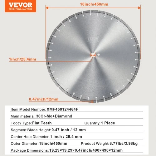 Koduva VEVOR deimantinis pjovimo diskas, 450 mm, betonui ir plytoms