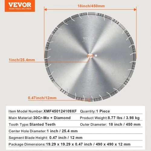 Koduva VEVOR deimantinis pjovimo diskas, 450 mm, betonui