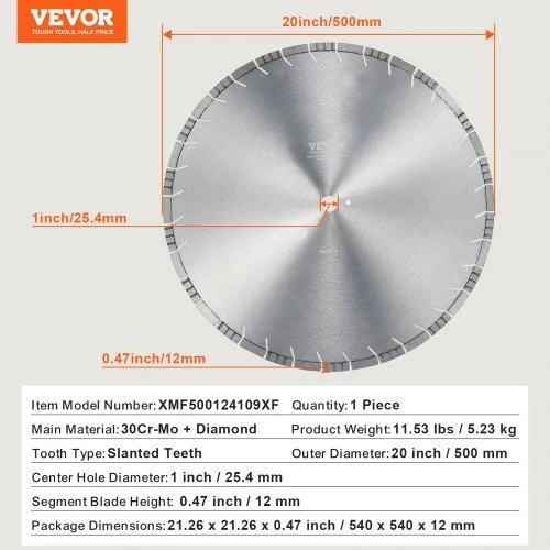 Koduva VEVOR deimantinis pjovimo diskas, 500 mm, betonui