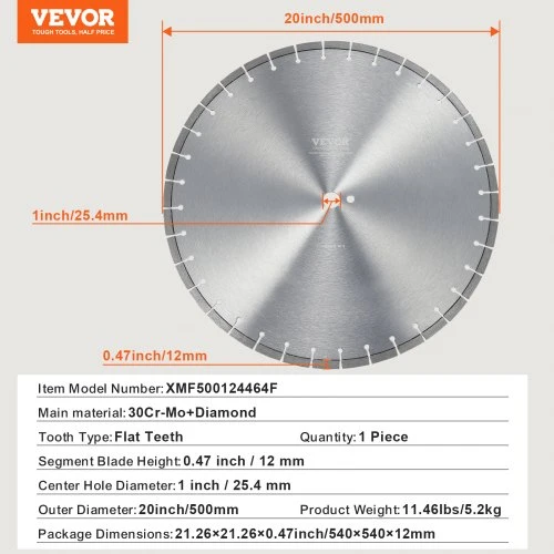 Koduva VEVOR deimantinis pjūklo diskas, 500 mm, betonui, XMF500124464F