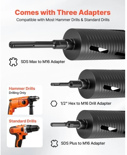 Koduva VEVOR deimantinis sausas gręžimo vainikas, 102 mm, 241 mm, M16 vidinis sriegis