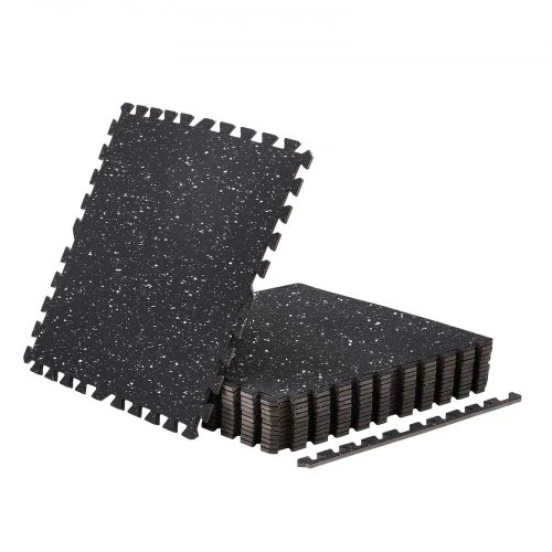 VEVOR Dėlionės formos mankštos kilimėliai, 12 vnt., juodi su baltais taškais, 600 x 600 x 10 mm