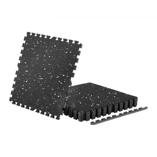 VEVOR Dėlionės formos mankštos kilimėlis, 12 vnt., juodas su baltomis dėmėmis, 600 x 600 x 14 mm