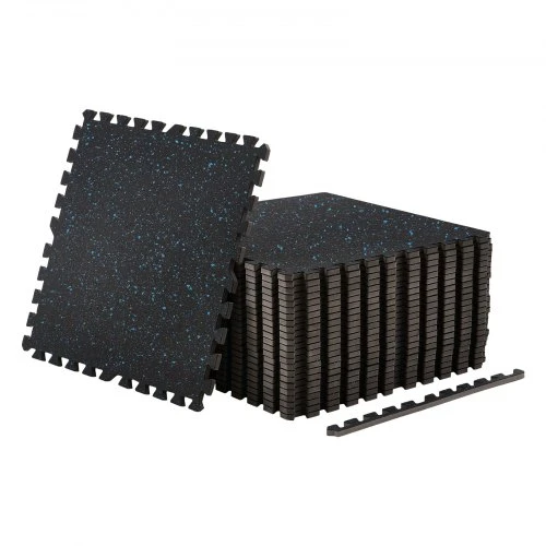VEVOR Dėlionės formos mankštos kilimėlis, 24 vnt., 610 x 610 x 14 mm, EVA putų, juodas su mėlynais taškais