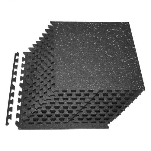 VEVOR Dėlionės tipo mankštos kilimėliai, 12 dalių, juodi su pilkais taškais, 600 x 600 x 14 mm