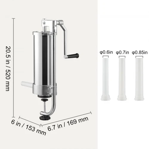 VEVOR Dešrų kimštuvas, 3 l, vertikalus, nerūdijančio plieno, rankinis