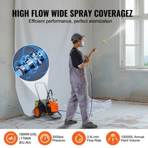 Koduva VEVOR diafragminis beorinis dažų purkštuvas, 1700 W, 3000 psi, su prailginimo strypu