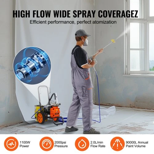 Koduva VEVOR diafragminis beoris dažų purkštuvas, 1100 W, 2000 psi, su prailginimo strypu