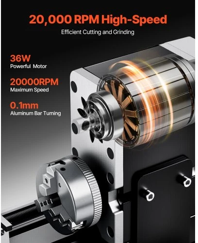 Koduva VEVOR didaktinis mini metalo tekinimo staklių staklės, 70 x 130 mm, 36 W, 20 000 aps./min., 3 žandų griebtuvas