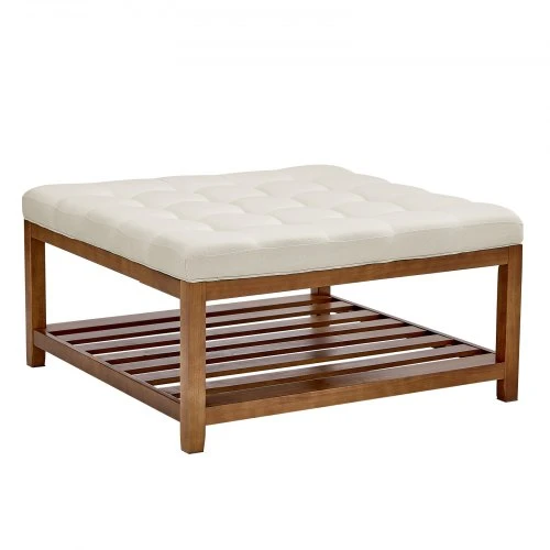 Sofa VEVOR Didelė kvadratinė pakoja–žurnalinis staliukas, 87,5 cm, su lentyna, šviesiai smėlio