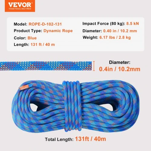 Koduva VEVOR dinaminė laipiojimo virvė 10,2 mm, 40 m, mėlyna