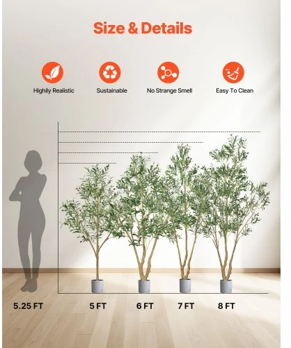 VEVOR Dirbtinė alyvmedžio medelis 180 cm, juodas vazonas, žalias, su natūralios medienos kamienu