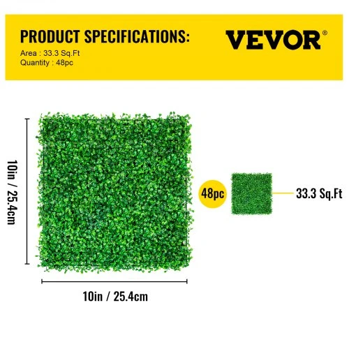 VEVOR Dirbtinė buksmedžio panelė, 48 vnt., 10 x 10", 4 cm