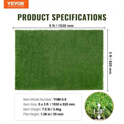 VEVOR Dirbtinė žolė, 0,9 x 1,5 m, 35 mm, žalia