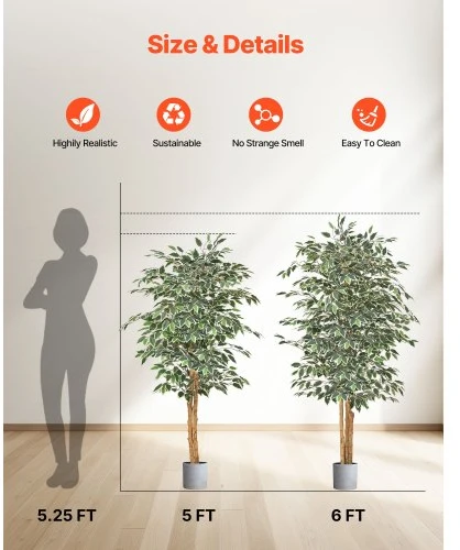 VEVOR Dirbtinis fikusas 150 cm, su juodu vazonu, žalios spalvos