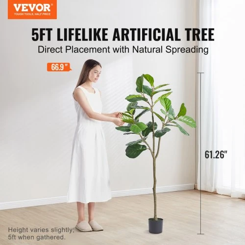 VEVOR Dirbtinis fikuso lapų figmedis, 5 FT, PE medžiaga, apsauga nuo pasvirimo