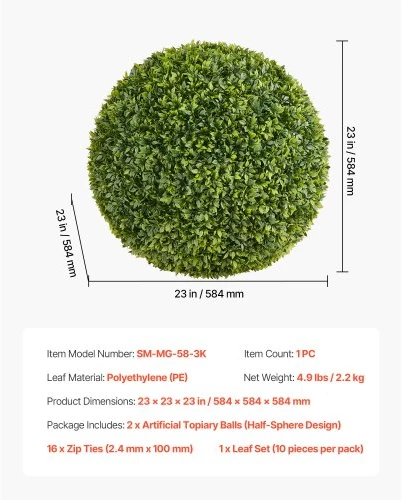 Koduva VEVOR dirbtinis topiarinis rutulys, 584 mm, žalios spalvos