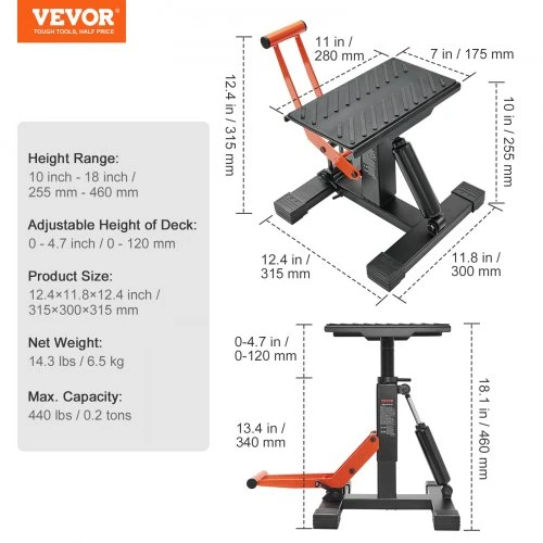 VEVOR Dirt bike keltuvas, motociklo domkratas, 440 lbs, hidraulinis, reguliuojamo aukščio