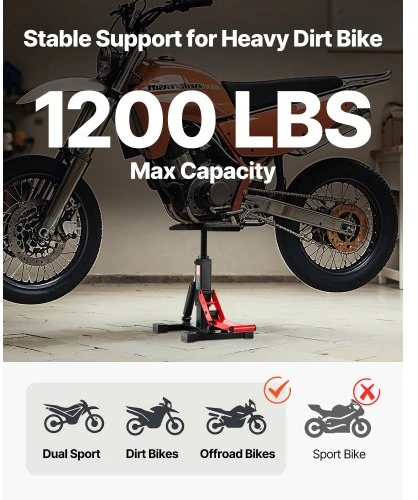 VEVOR Dirt bike keltuvas, motociklo domkrato stovas 1200 lb, hidraulinis, reguliuojamas 9,8"–18,3"
