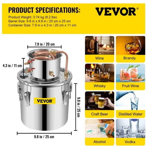 VEVOR Distiliavimo aparatas 12,5 l vandeniui ir eteriniams aliejams, su vandens pompa