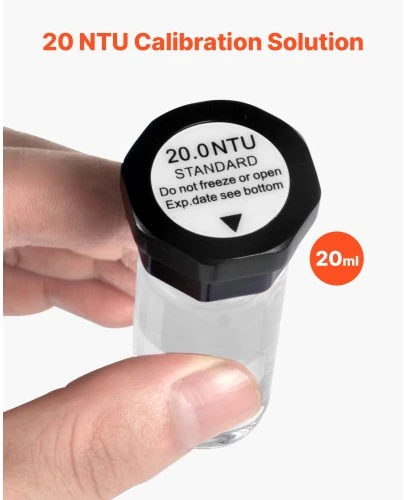 VEVOR Drumstumo kalibravimo tirpalų rinkinys TN500-1, 20/100/400/800 NTU, 4 vnt. po 20 ml, skirtas TN2000 drumstumo matuokliui