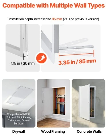 VEVOR Drywall prieigos panelė, 64x34 cm, cinkuotas plienas, balta, su varžtiniu užraktu, 32x62 cm angai