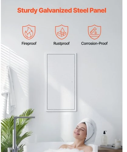 VEVOR Drywall prieigos panelė, 64x34 cm, cinkuotas plienas, balta, su varžtiniu užraktu, 32x62 cm angai