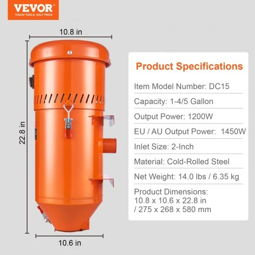 Koduva VEVOR dulkių surinkimo sistema, 1450 W, 6,8 l