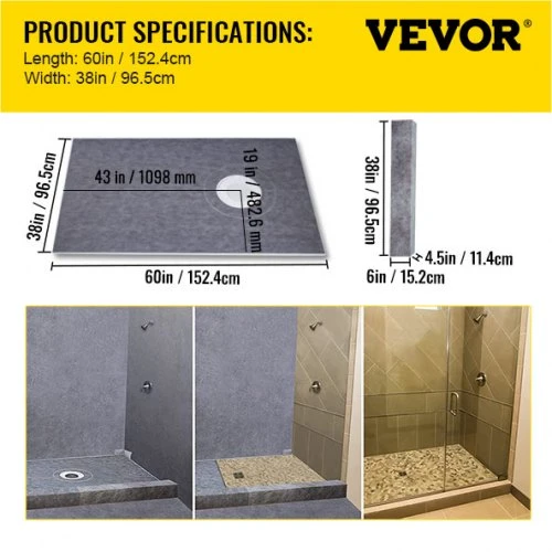 VEVOR Dušo bortelio rinkinys 38" x 60" su 4" PVC poslinkio jungtimi ir 4" nerūdijančio plieno grotelėmis