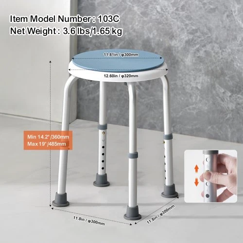 VEVOR Dušo kėdė 360° sukama, reguliuojamo aukščio, 136,1kg
