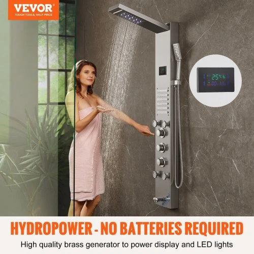 VEVOR Dušo panelė 8004FL, 6 režimai, LED, 304 nerūdijantis plienas