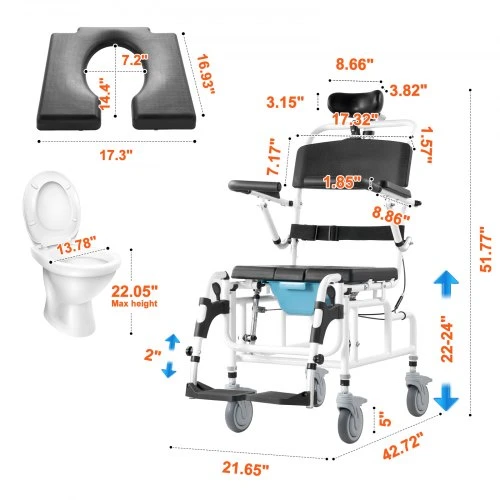 VEVOR Dušo vežimėlis HFK-3331, 44,5 cm, baltas ir juodas