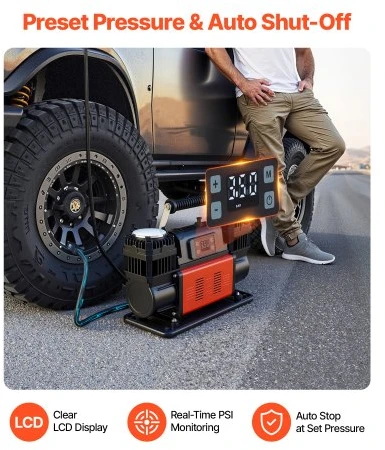 Koduva VEVOR dviejų cilindrų galingas oro kompresorius, 300 l/min, 12V, 150 PSI, nešiojamas