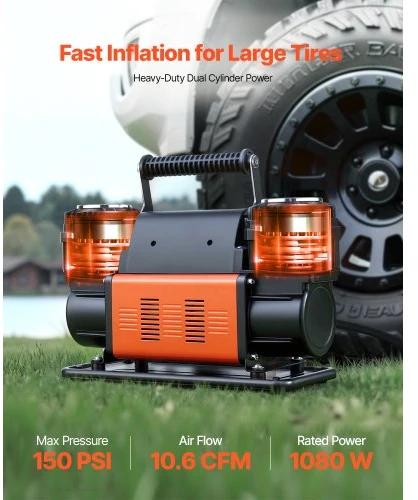Koduva VEVOR dviejų cilindrų sunkiasvoris oro kompresorius, 300 l/min, 12 V, 150 PSI