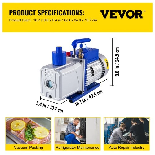 VEVOR Dviejų pakopų vakuuminis siurblys, 746 W (1 HP)