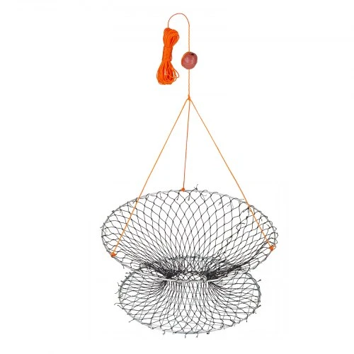VEVOR Dvigubo žiedo krabų gaudyklė, 60 cm viršus, 50 cm apačia, sulankstomas tinklas su matuokliu, 2 vnt.