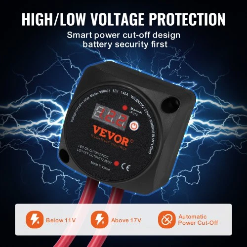 VEVOR Dvigubos akumuliatoriaus izoliatoriaus rinkinys, 12 V 140 A, rankinis ir automatinis režimai, VSR relė su LCD ekranu