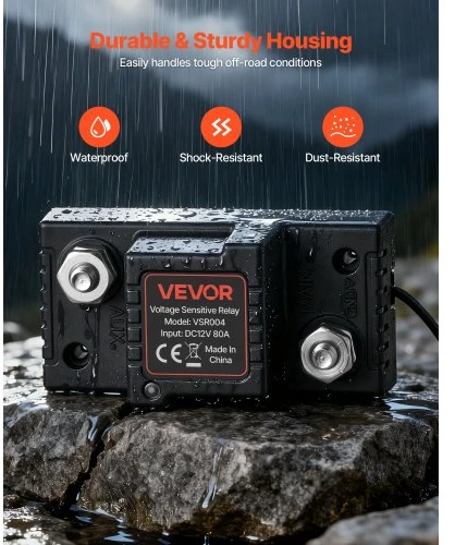 VEVOR Dvigubos baterijos izoliatoriaus rinkinys, 12 V 80 A, 13,3 mm² (6 AWG), VSR relė su voltmetru ir LCD