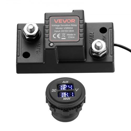 VEVOR Dvigubos baterijos izoliatoriaus rinkinys, 12 V 80 A, 13,3 mm² (6 AWG), VSR relė su voltmetru ir LCD