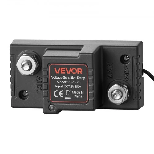 VEVOR Dvigubos baterijos izoliatoriaus rinkinys, 12 V 80 A, 13,3 mm² (6 AWG), VSR relė su voltmetru ir LCD