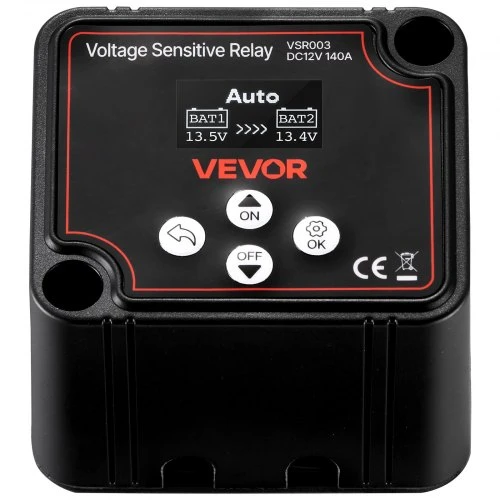 VEVOR Dvigubos baterijos izoliatorius, 12 V 140 A, rankinis ir automatinis VSR relė su LCD ekranu