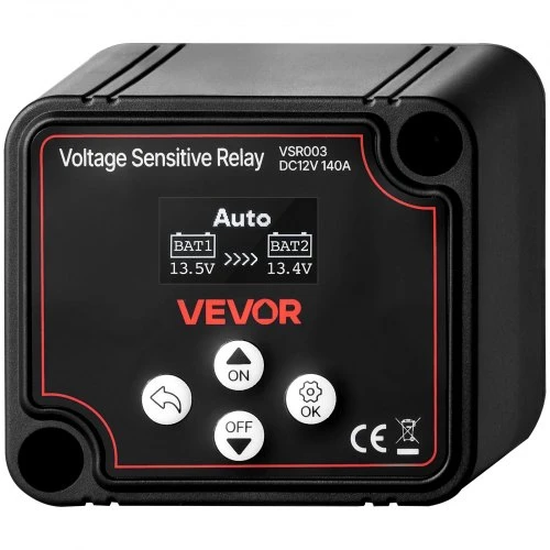 VEVOR Dvigubos baterijos izoliatorius, 12 V 140 A, rankinis ir automatinis VSR relė su LCD ekranu