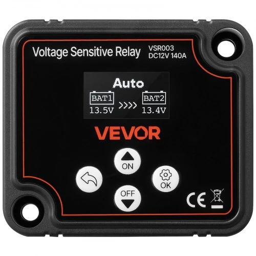 VEVOR Dvigubos baterijos izoliatorius, 12 V 140 A, rankinis ir automatinis VSR relė su LCD ekranu