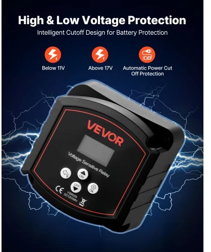 VEVOR Dvigubos baterijos izoliatorius, 12 V 300 A, rankinis ir automatinis VSR su LCD ekranu